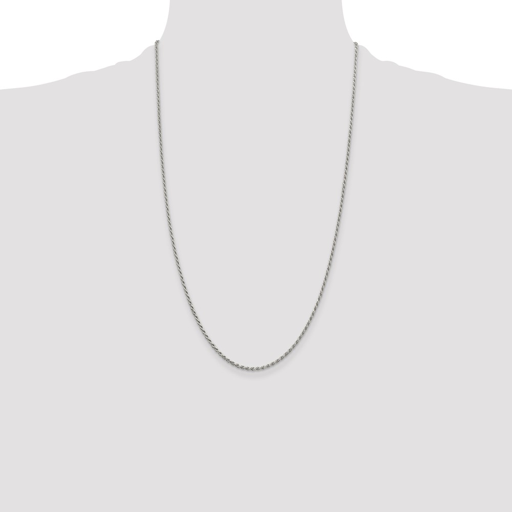 Sterling Silver Rhodium-plated 1.7mm Diamond-cut Rope Chain (QDC025R-26)