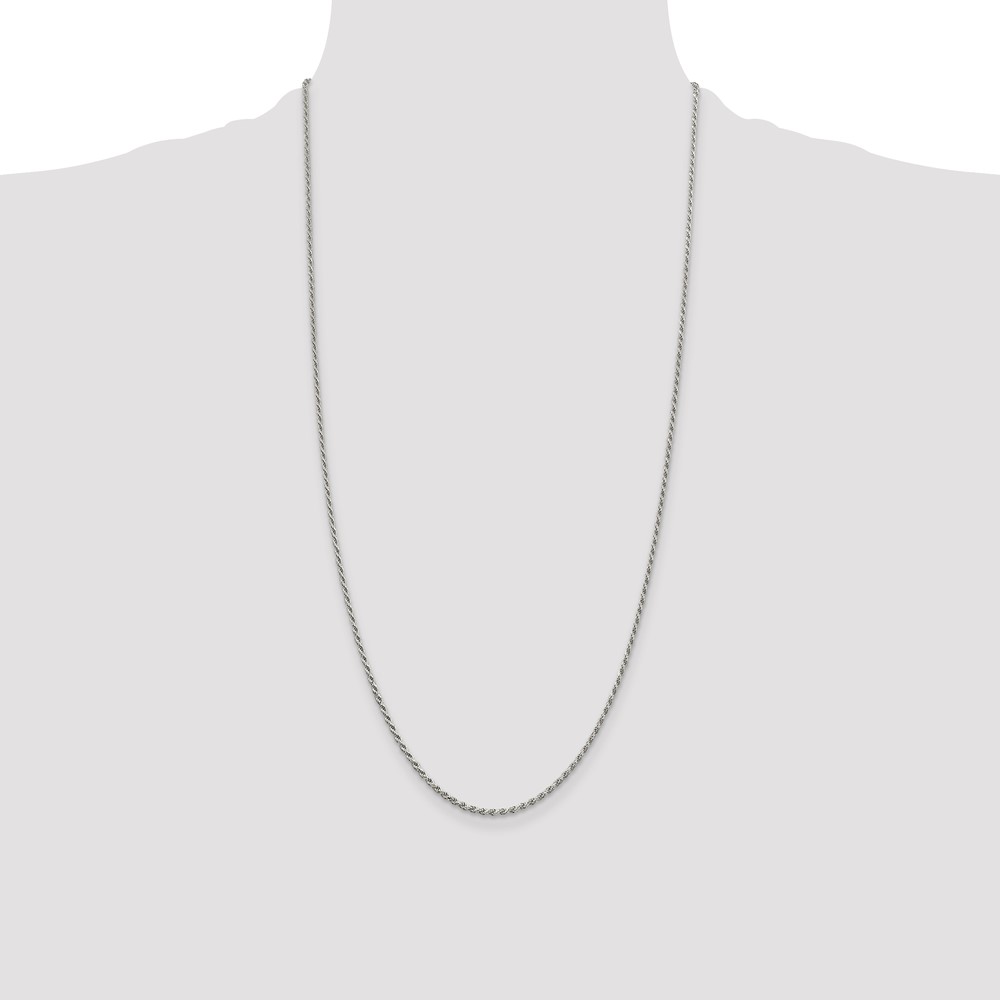 Sterling Silver Rhodium-plated 1.7mm Diamond-cut Rope Chain (QDC025R-28)