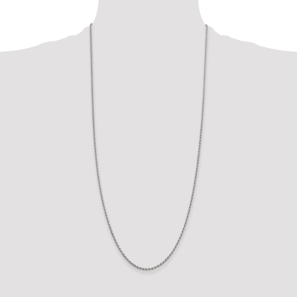 Sterling Silver Rhodium-plated 1.7mm Diamond-cut Rope Chain (QDC025R-30)