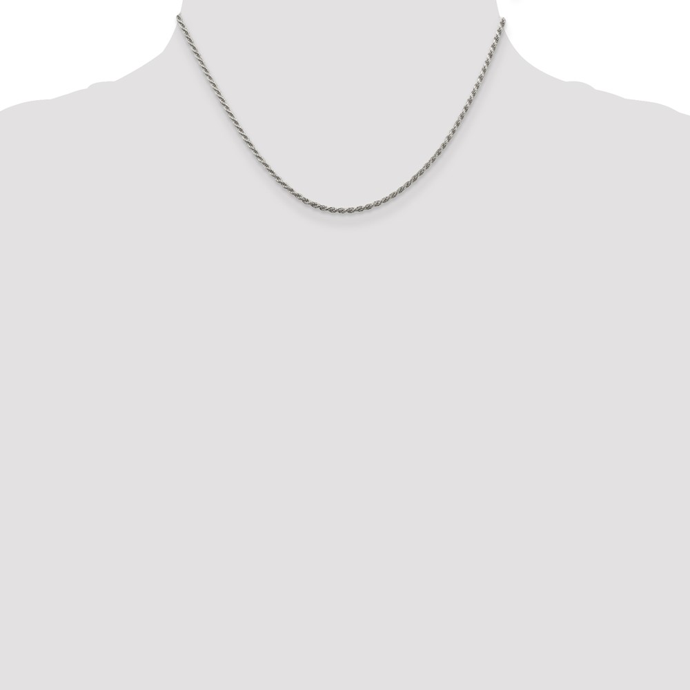 Sterling Silver Rhodium-plated 1.85mm Diamond-cut Rope Chain (QDC030R-16)