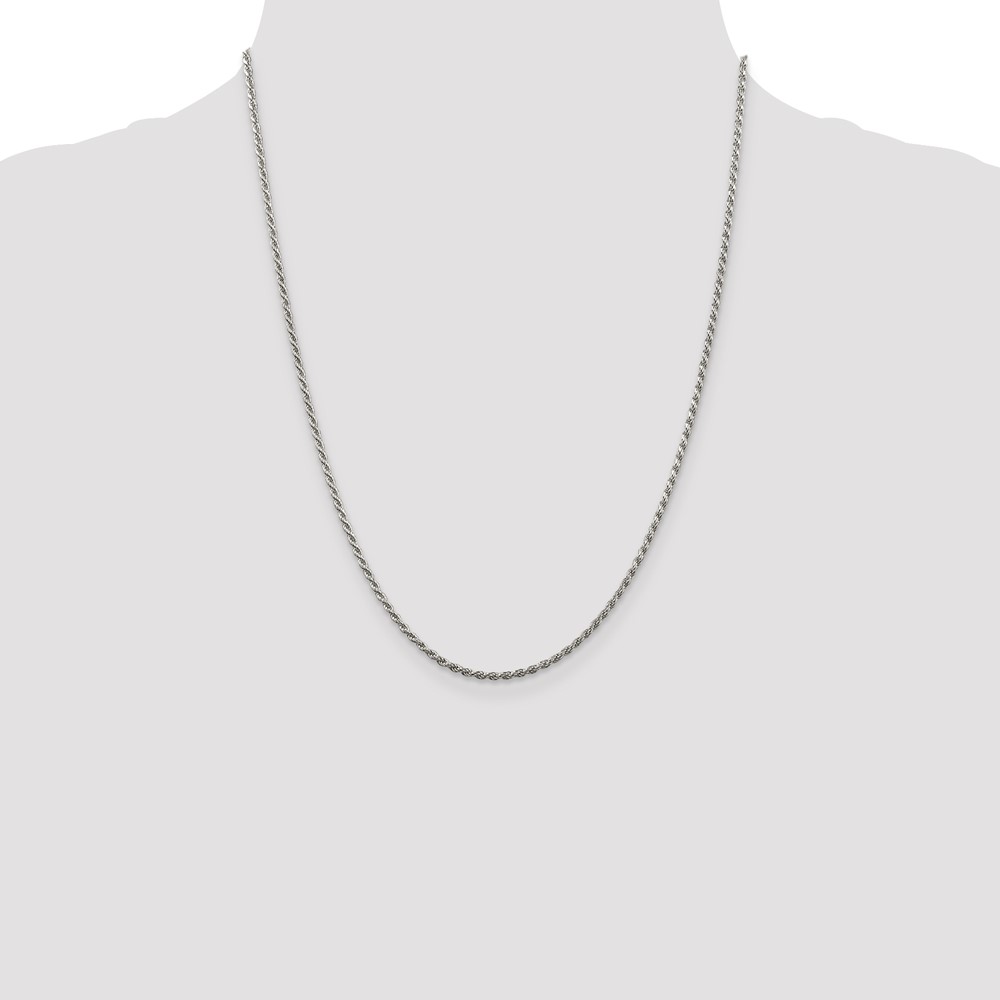 Sterling Silver Rhodium-plated 1.85mm Diamond-cut Rope Chain (QDC030R-22)