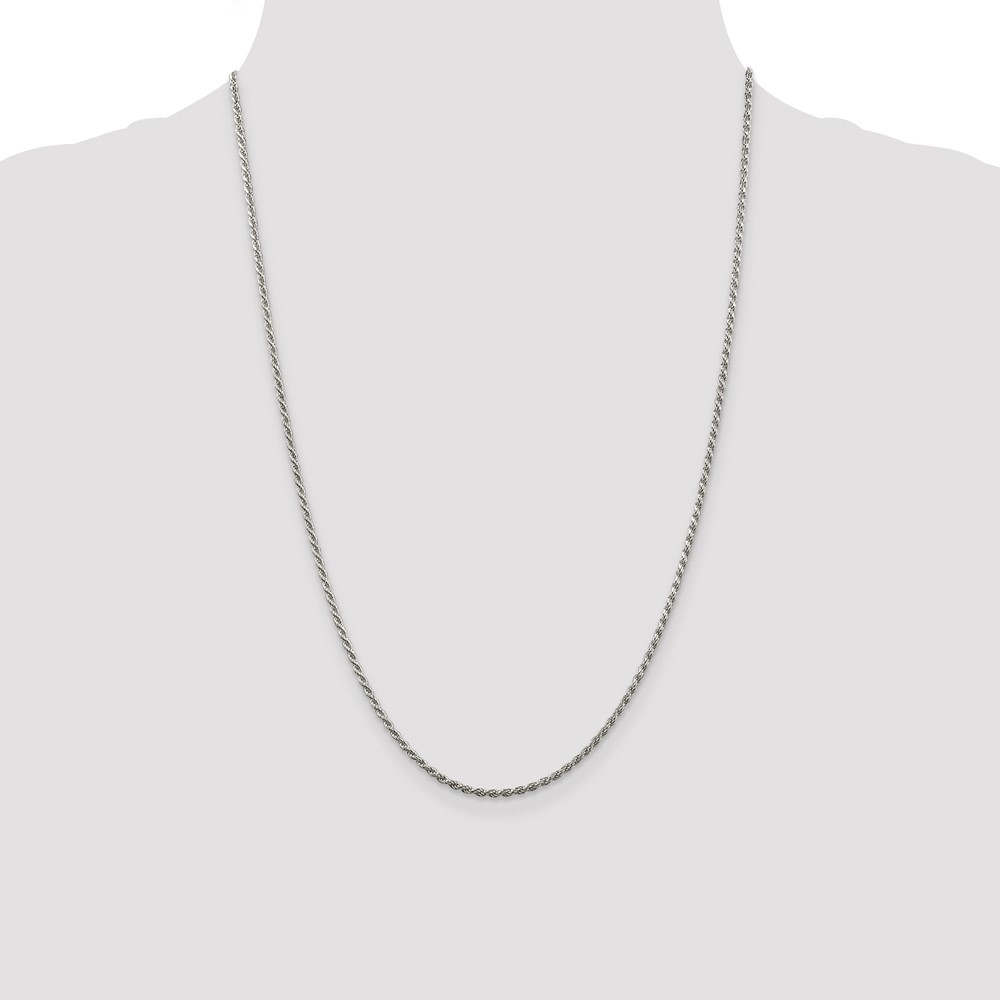 Sterling Silver Rhodium-plated 1.85mm Diamond-cut Rope Chain (QDC030R-24)