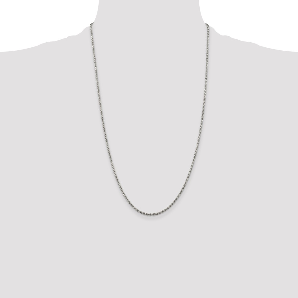 Sterling Silver Rhodium-plated 1.85mm Diamond-cut Rope Chain (QDC030R-26)