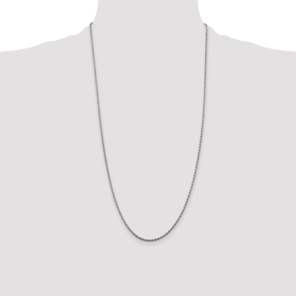 Sterling Silver Rhodium-plated 1.85mm Diamond-cut Rope Chain (QDC030R-28)