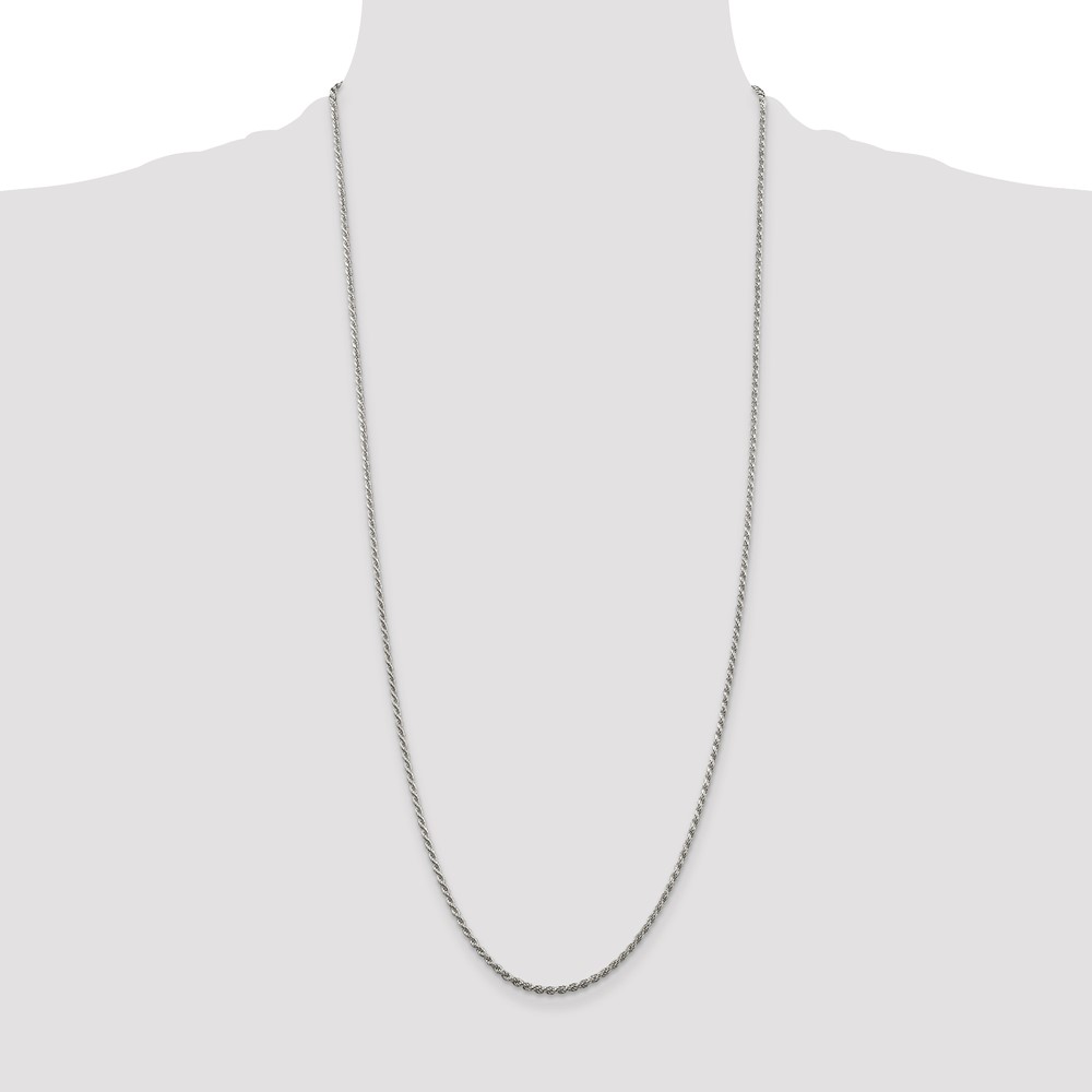 Sterling Silver Rhodium-plated 1.85mm Diamond-cut Rope Chain (QDC030R-30)