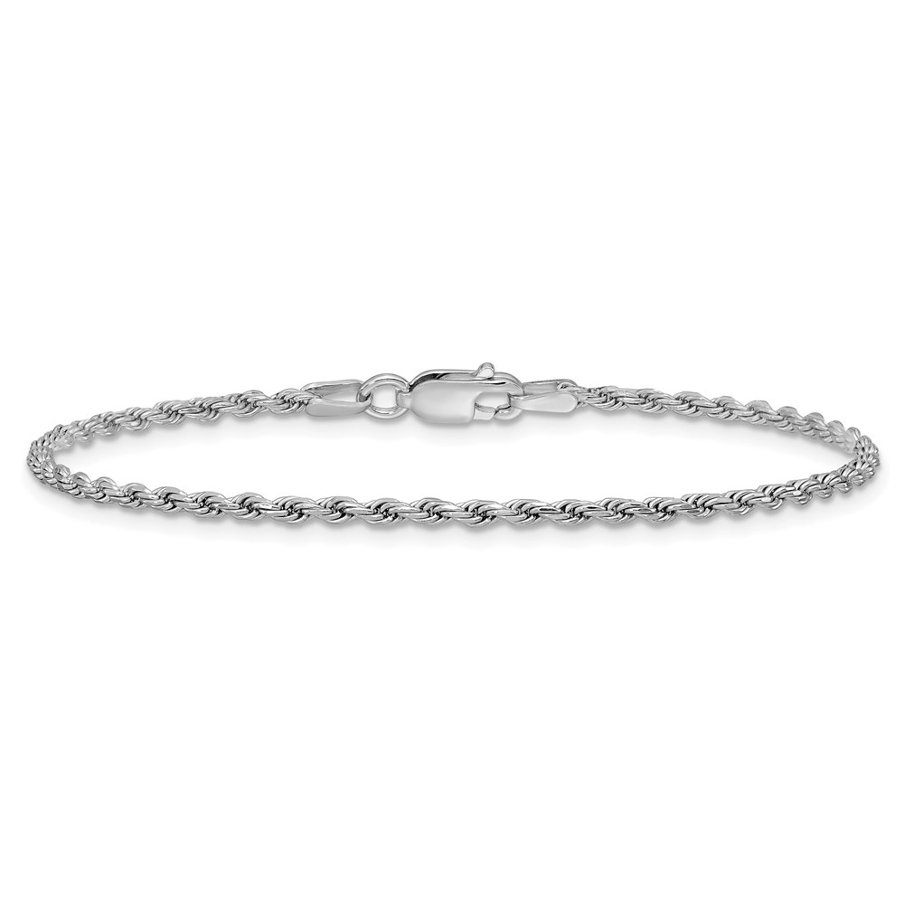 Sterling Silver Rhodium-plated 1.85mm Diamond-cut Rope Chain Anklet (QDC030R-9)