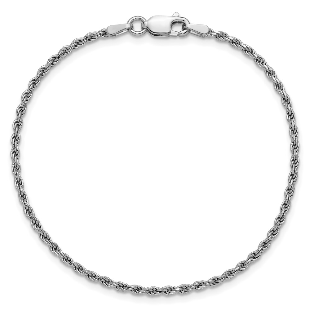 Sterling Silver Rhodium-plated 1.85mm Diamond-cut Rope Chain Anklet (QDC030R-9)