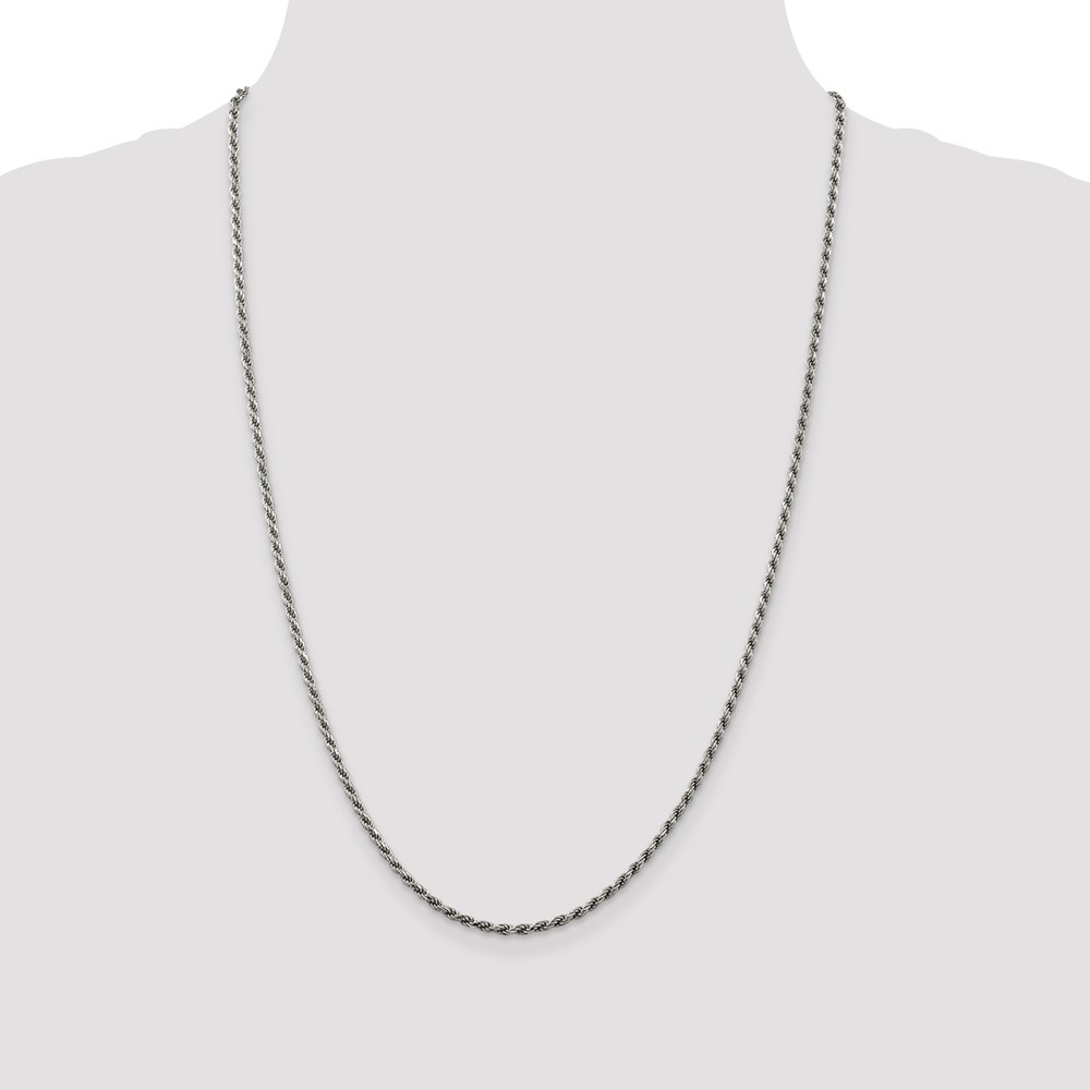 Sterling Silver Rhodium-plated 2.25mm Diamond-cut Rope Chain (QDC050R-30)