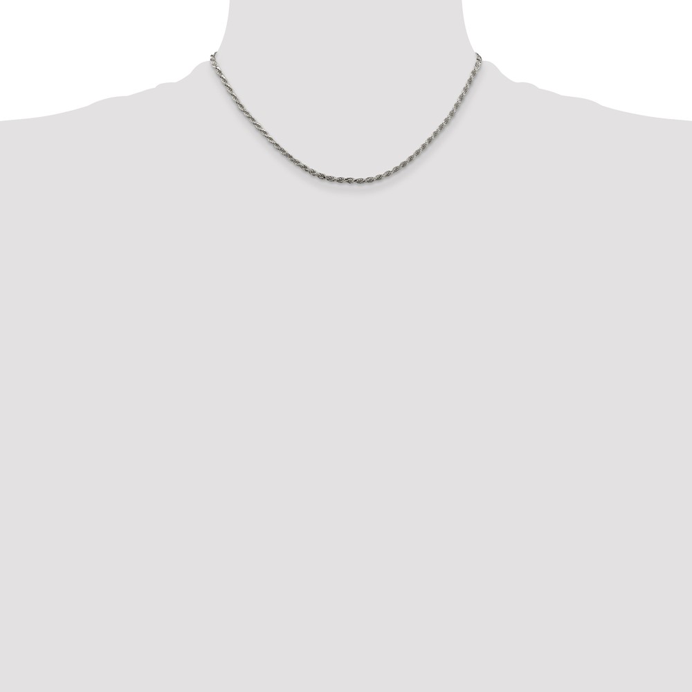 Sterling Silver Rhodium-plated 2.25mm Diamond-cut Rope Chain (QDC050R-16)
