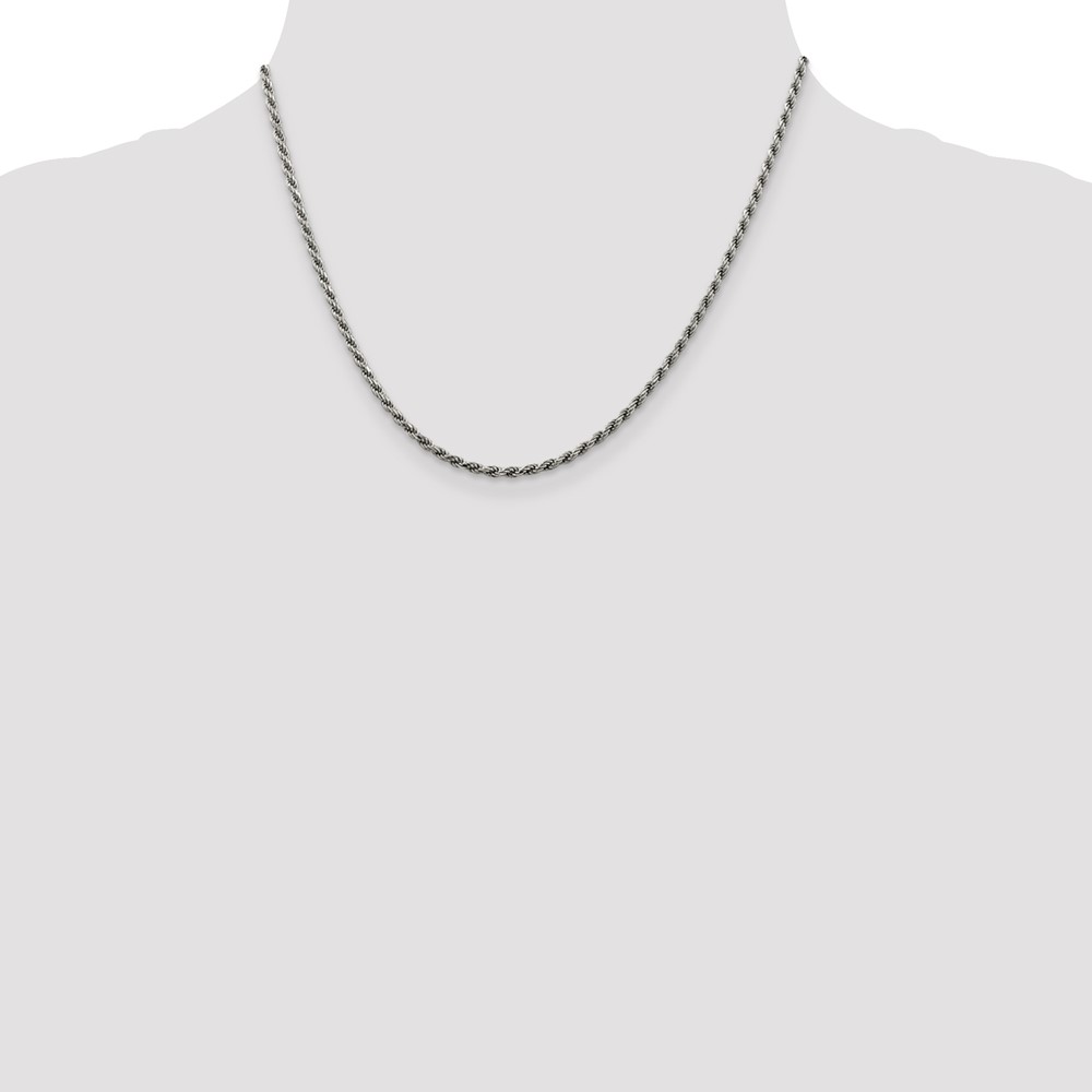 Sterling Silver Rhodium-plated 2.25mm Diamond-cut Rope Chain (QDC050R-18)