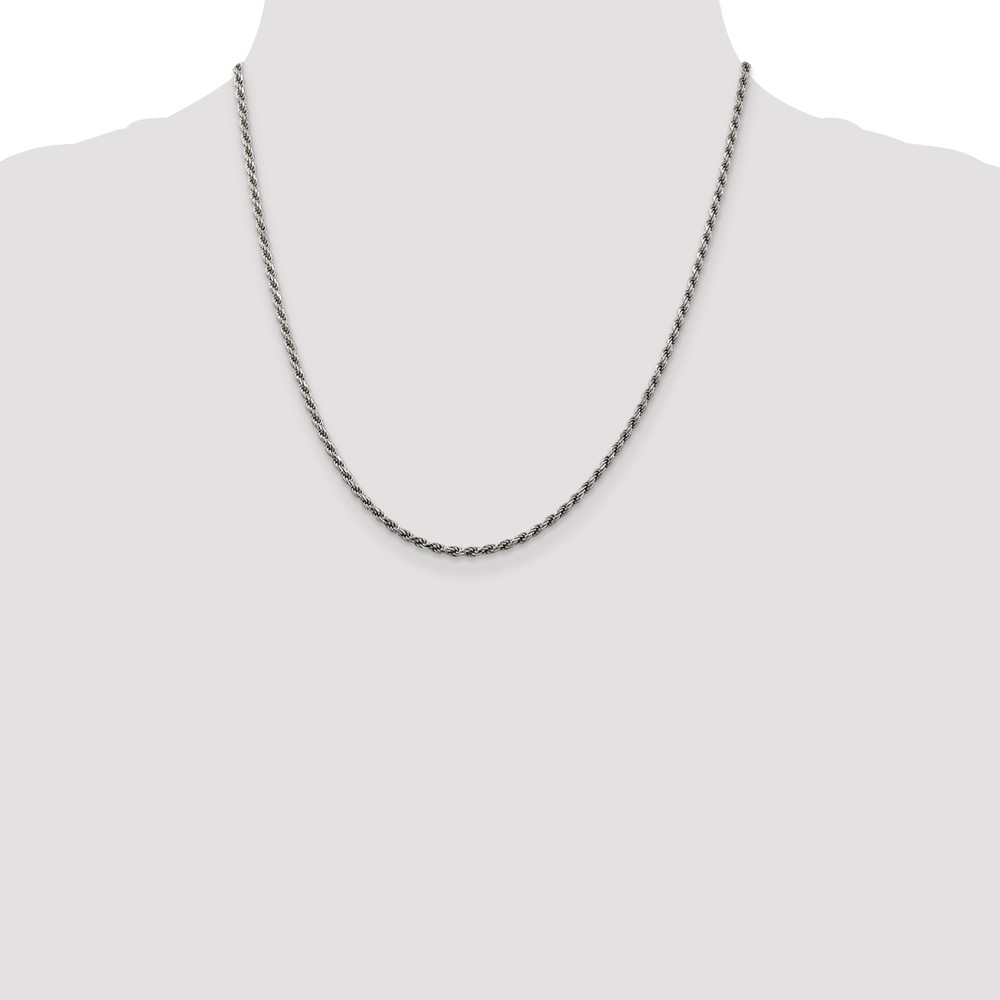 Sterling Silver Rhodium-plated 2.25mm Diamond-cut Rope Chain (QDC050R-20)