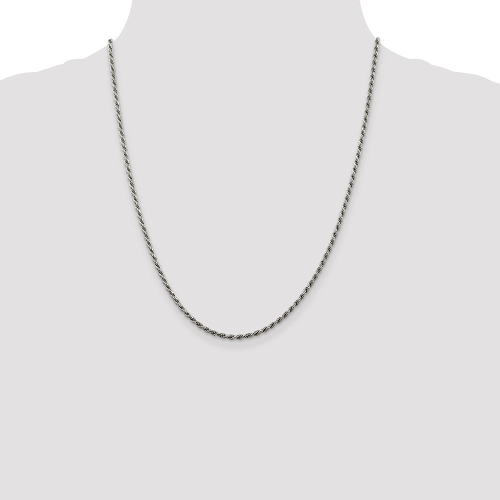 Sterling Silver Rhodium-plated 2.25mm Diamond-cut Rope Chain (QDC050R-22)