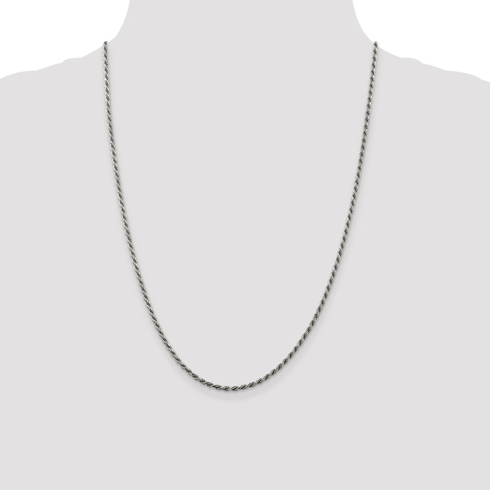 Sterling Silver Rhodium-plated 2.25mm Diamond-cut Rope Chain (QDC050R-24)