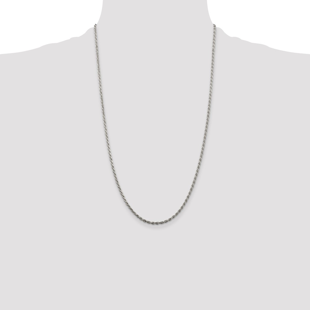 Sterling Silver Rhodium-plated 2.25mm Diamond-cut Rope Chain (QDC050R-26)