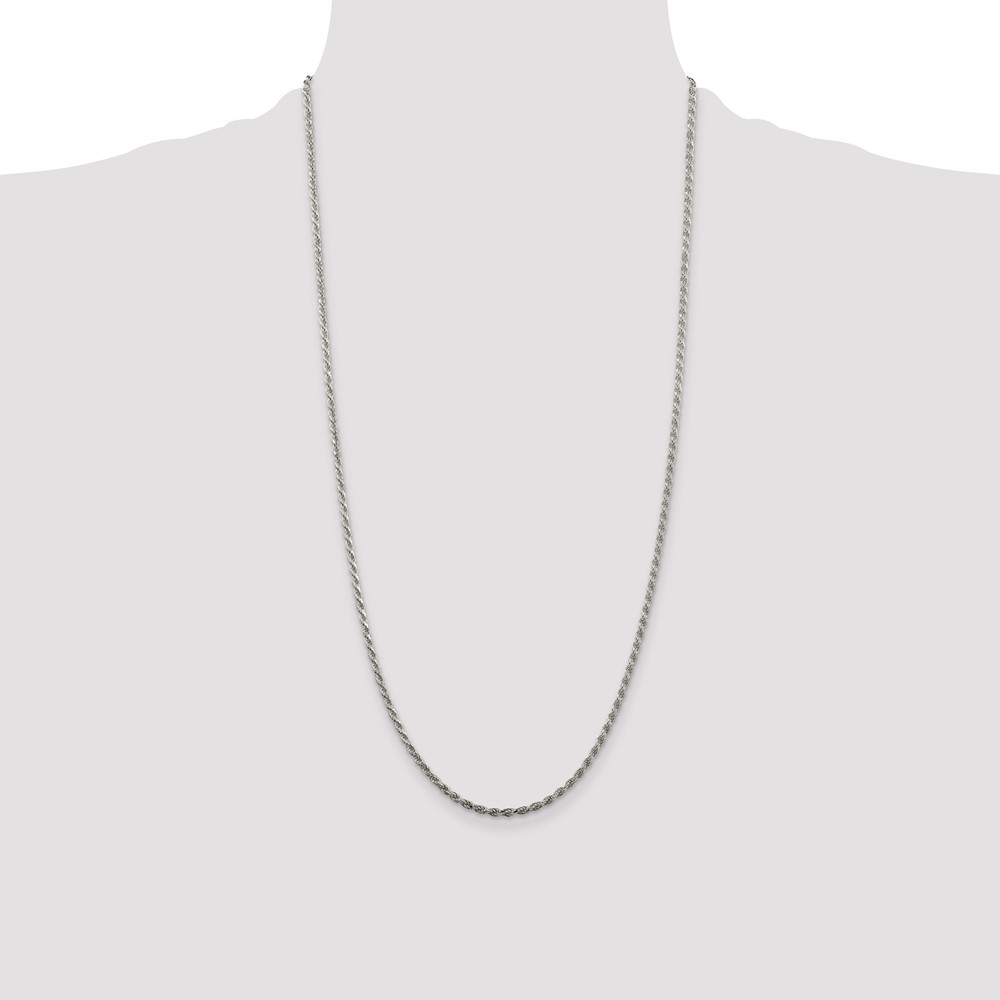 Sterling Silver Rhodium-plated 2.25mm Diamond-cut Rope Chain (QDC050R-28)