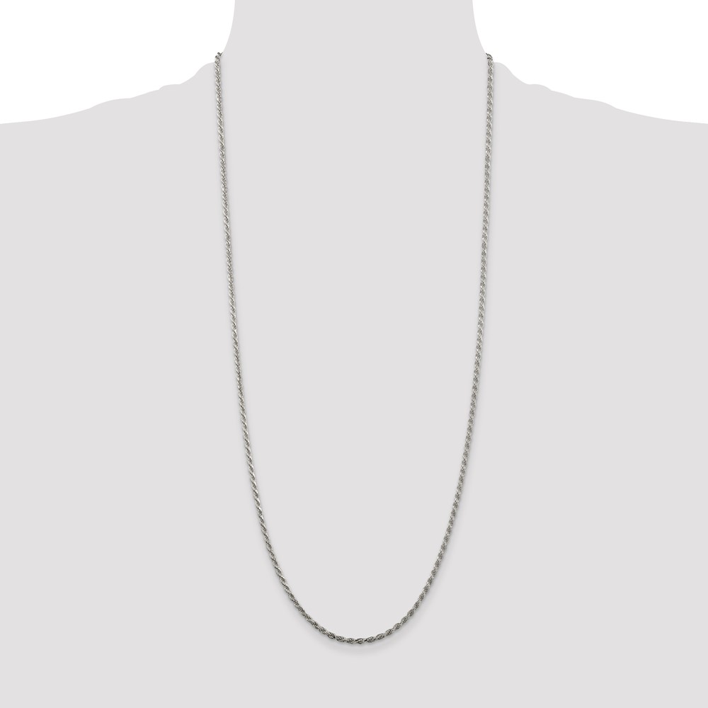 Sterling Silver Rhodium-plated 2.25mm Diamond-cut Rope Chain (QDC050R-30)