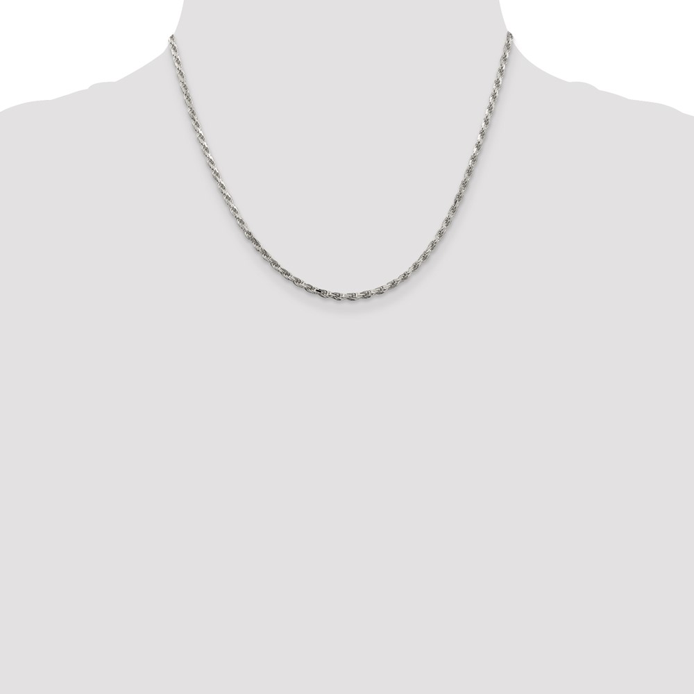 Sterling Silver Rhodium-plated 2.5mm Diamond-cut Rope Chain (QDC055R-18)