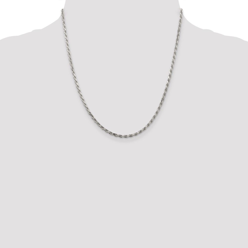 Sterling Silver Rhodium-plated 2.5mm Diamond-cut Rope Chain (QDC055R-20)