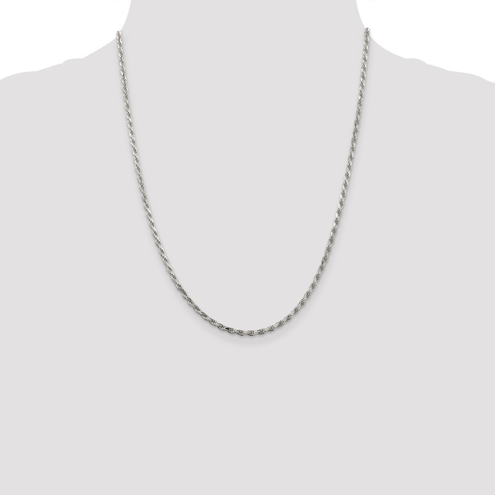 Sterling Silver Rhodium-plated 2.5mm Diamond-cut Rope Chain (QDC055R-22)