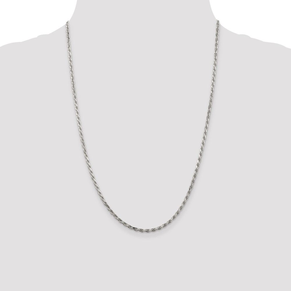 Sterling Silver Rhodium-plated 2.5mm Diamond-cut Rope Chain (QDC055R-24)