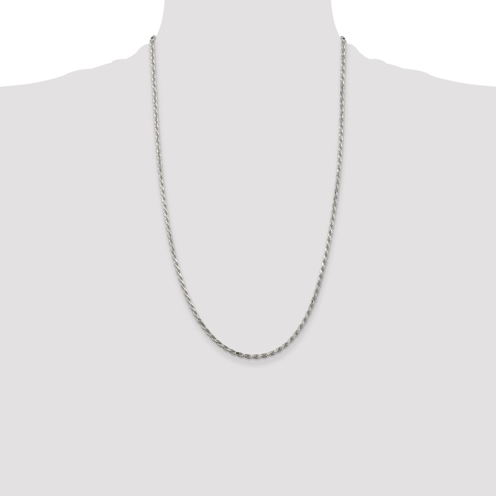 Sterling Silver Rhodium-plated 2.5mm Diamond-cut Rope Chain (QDC055R-26)