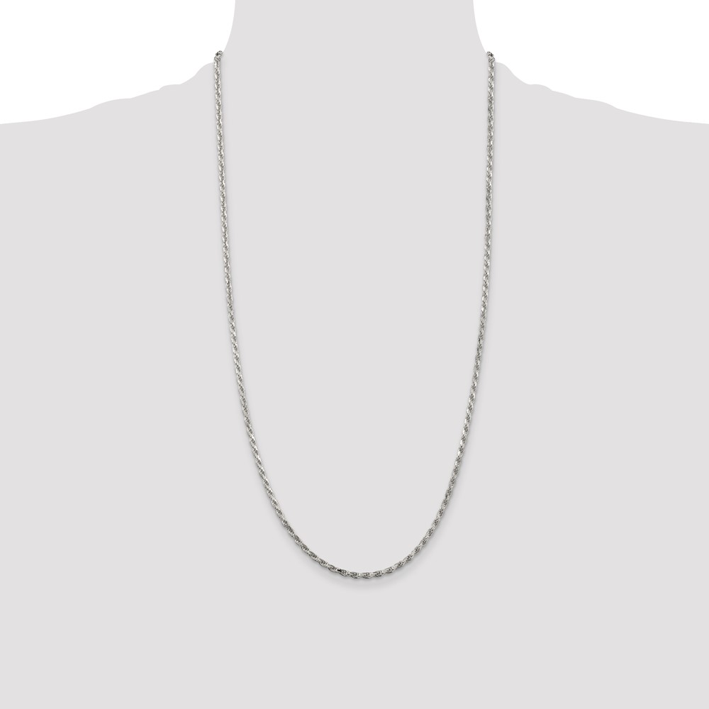 Sterling Silver Rhodium-plated 2.5mm Diamond-cut Rope Chain (QDC055R-28)