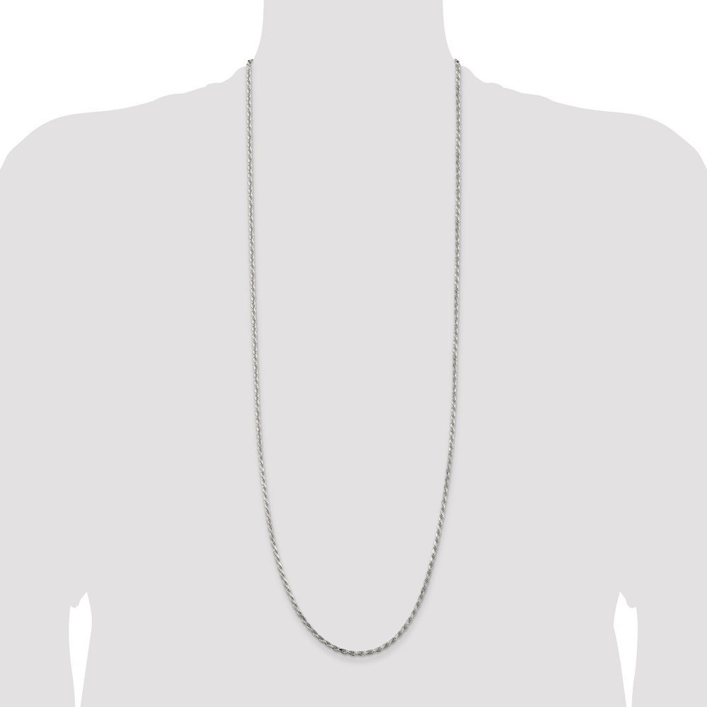 Sterling Silver Rhodium-plated 2.5mm Diamond-cut Rope Chain (QDC055R-36)
