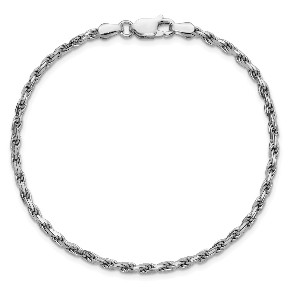Sterling Silver Rhodium-plated 2.5mm Diamond-cut Rope Chain (QDC055R-10)