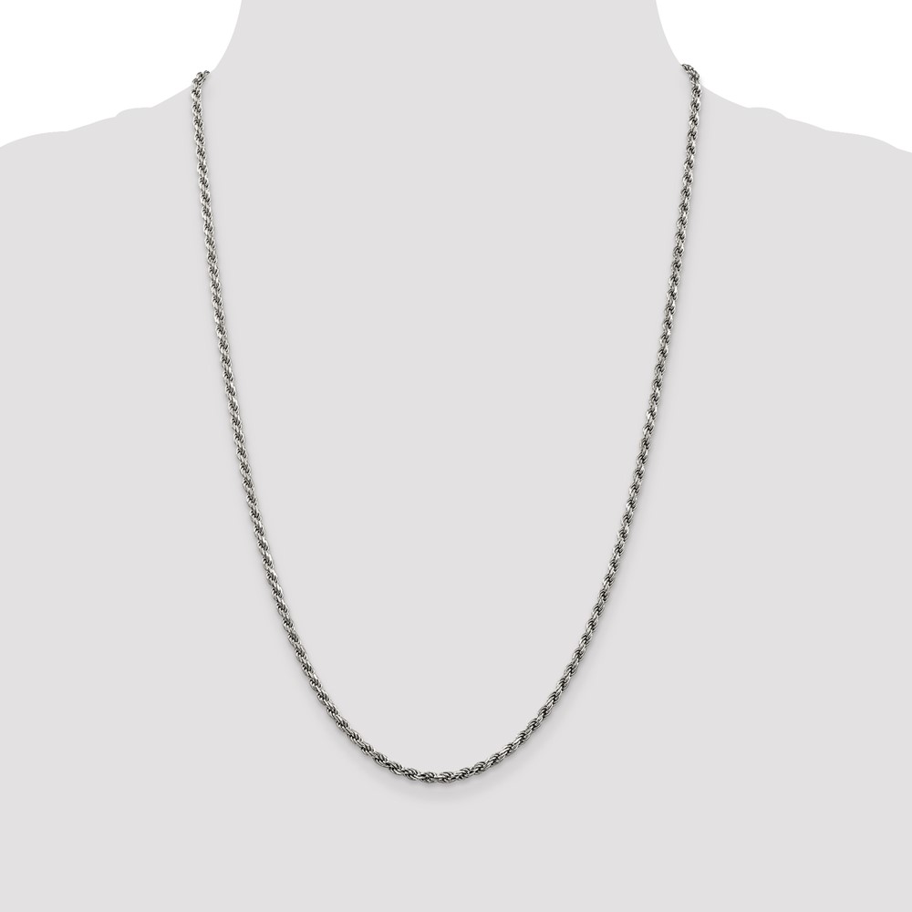 Sterling Silver Rhodium-plated 2.75mm Diamond-cut Rope Chain (QDC060R-30)