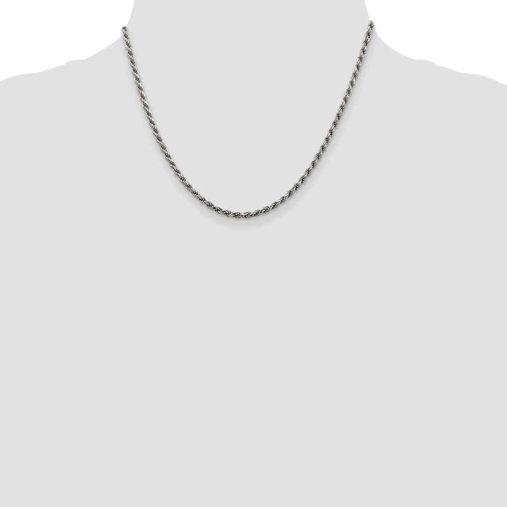 Sterling Silver Rhodium-plated 2.75mm Diamond-cut Rope Chain (QDC060R-18)
