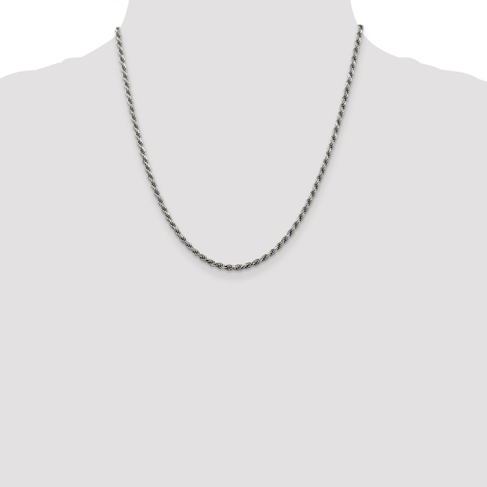 Sterling Silver Rhodium-plated 2.75mm Diamond-cut Rope Chain (QDC060R-20)