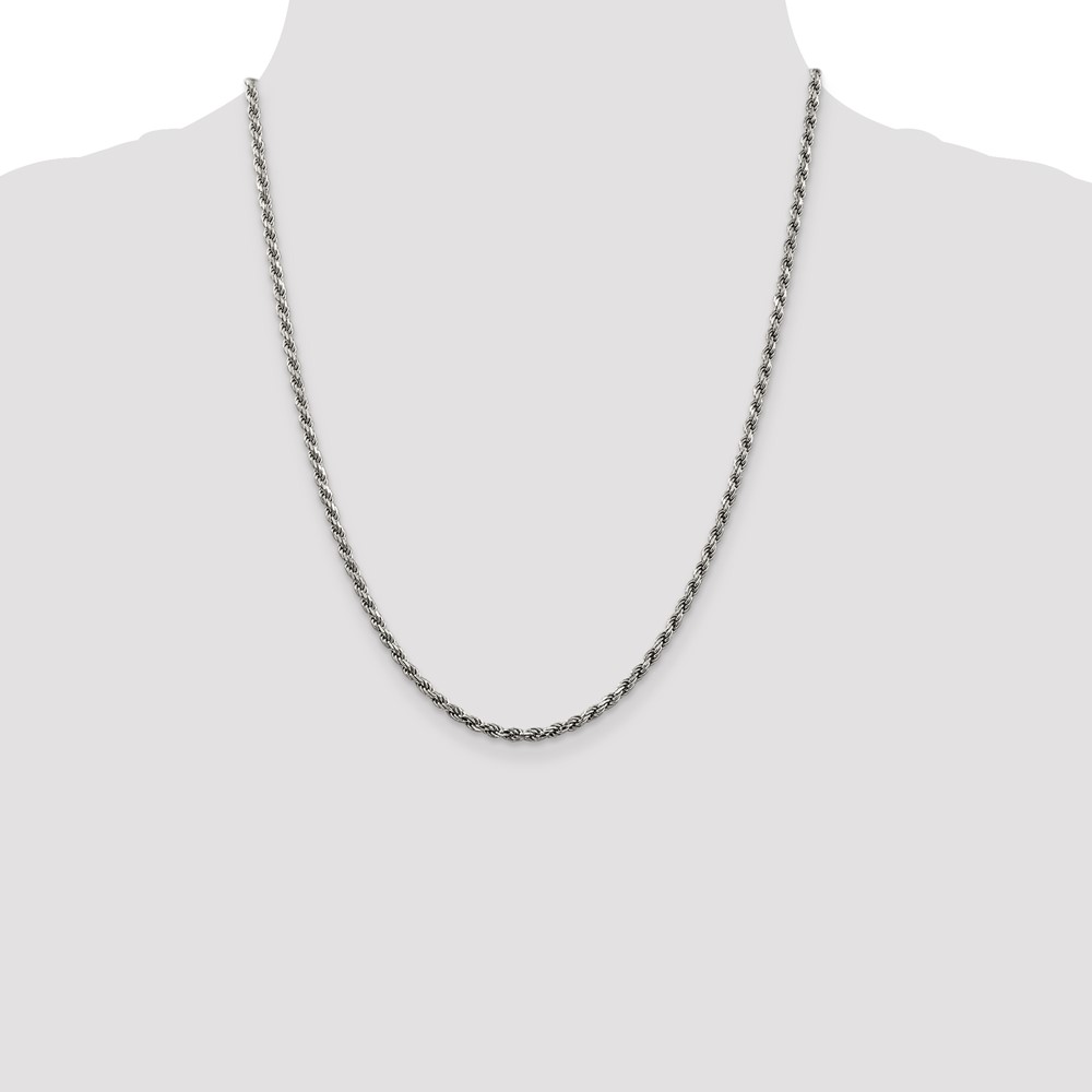 Sterling Silver Rhodium-plated 2.75mm Diamond-cut Rope Chain (QDC060R-22)