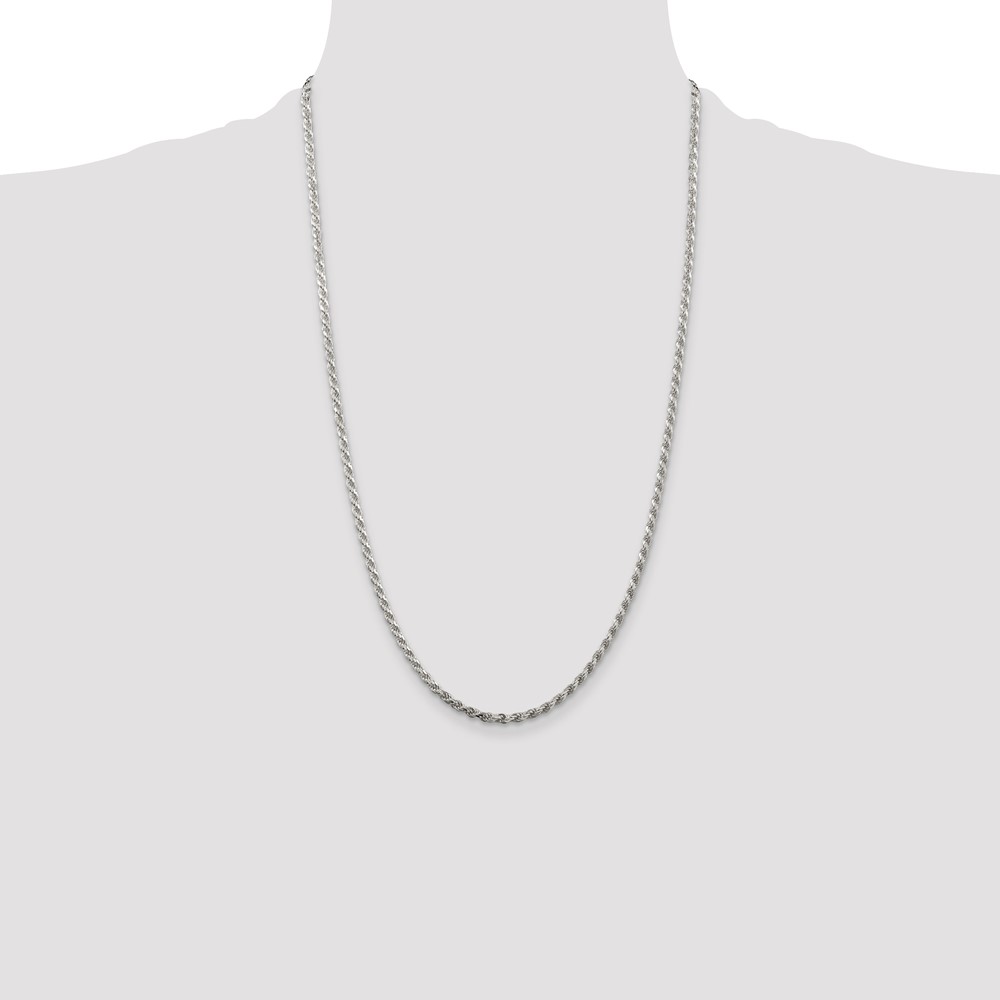 Sterling Silver Rhodium-plated 2.75mm Diamond-cut Rope Chain (QDC060R-26)