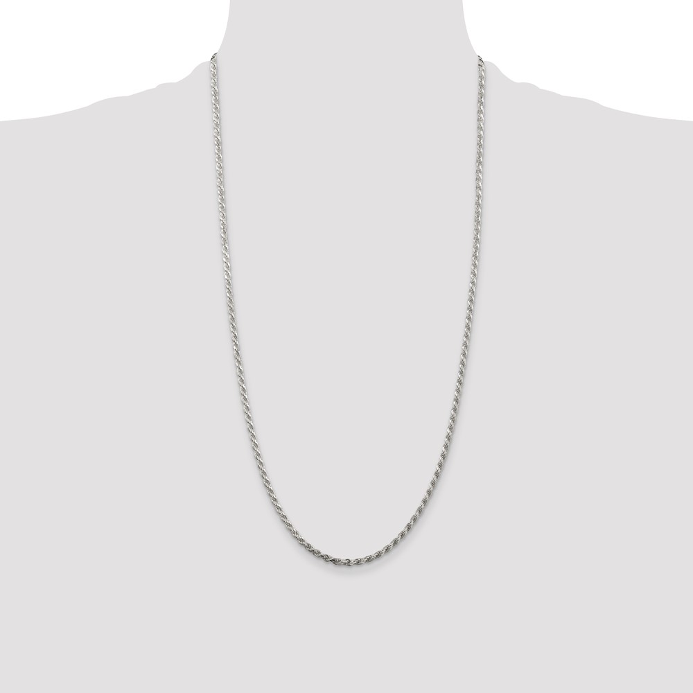 Sterling Silver Rhodium-plated 2.75mm Diamond-cut Rope Chain (QDC060R-28)
