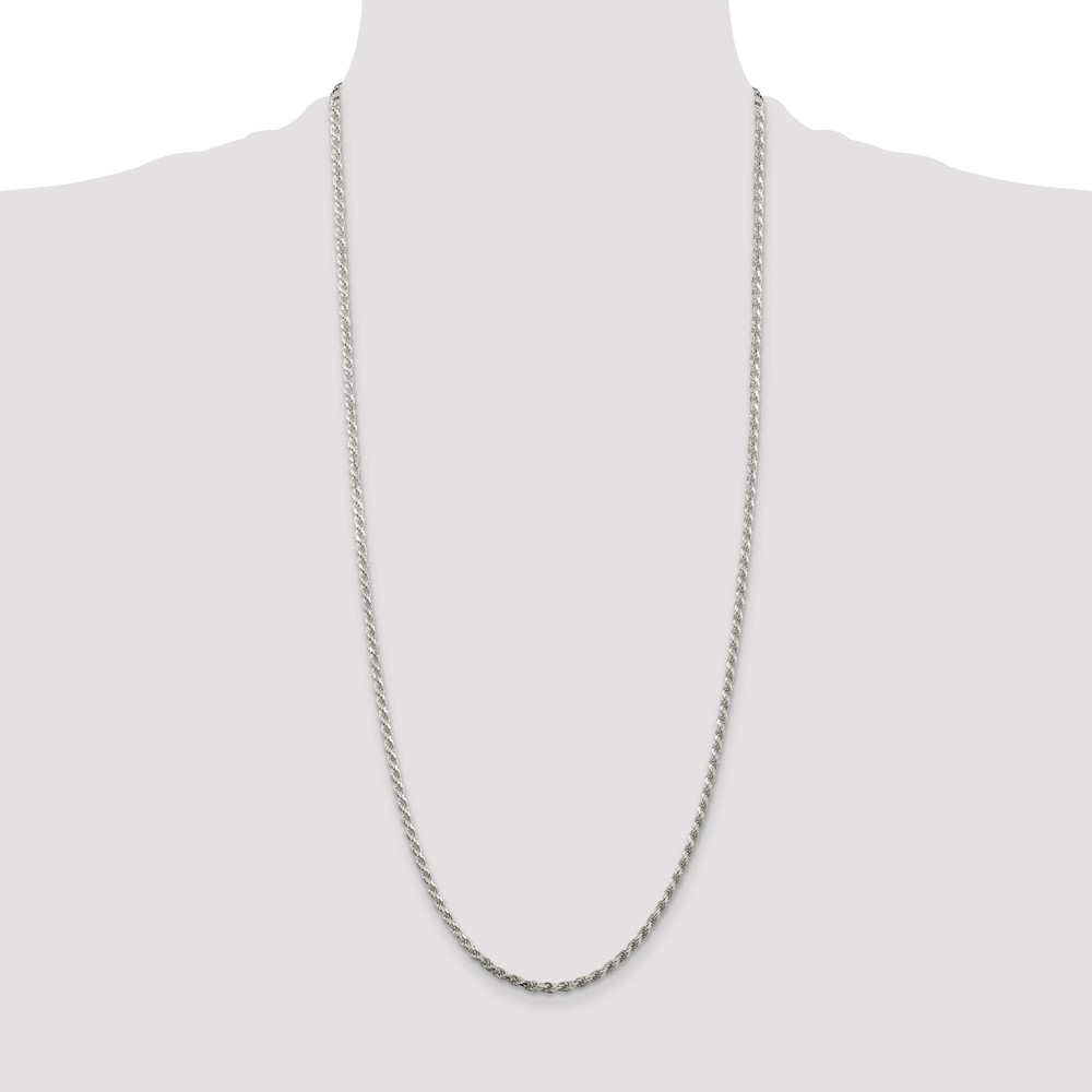 Sterling Silver Rhodium-plated 2.75mm Diamond-cut Rope Chain (QDC060R-30)
