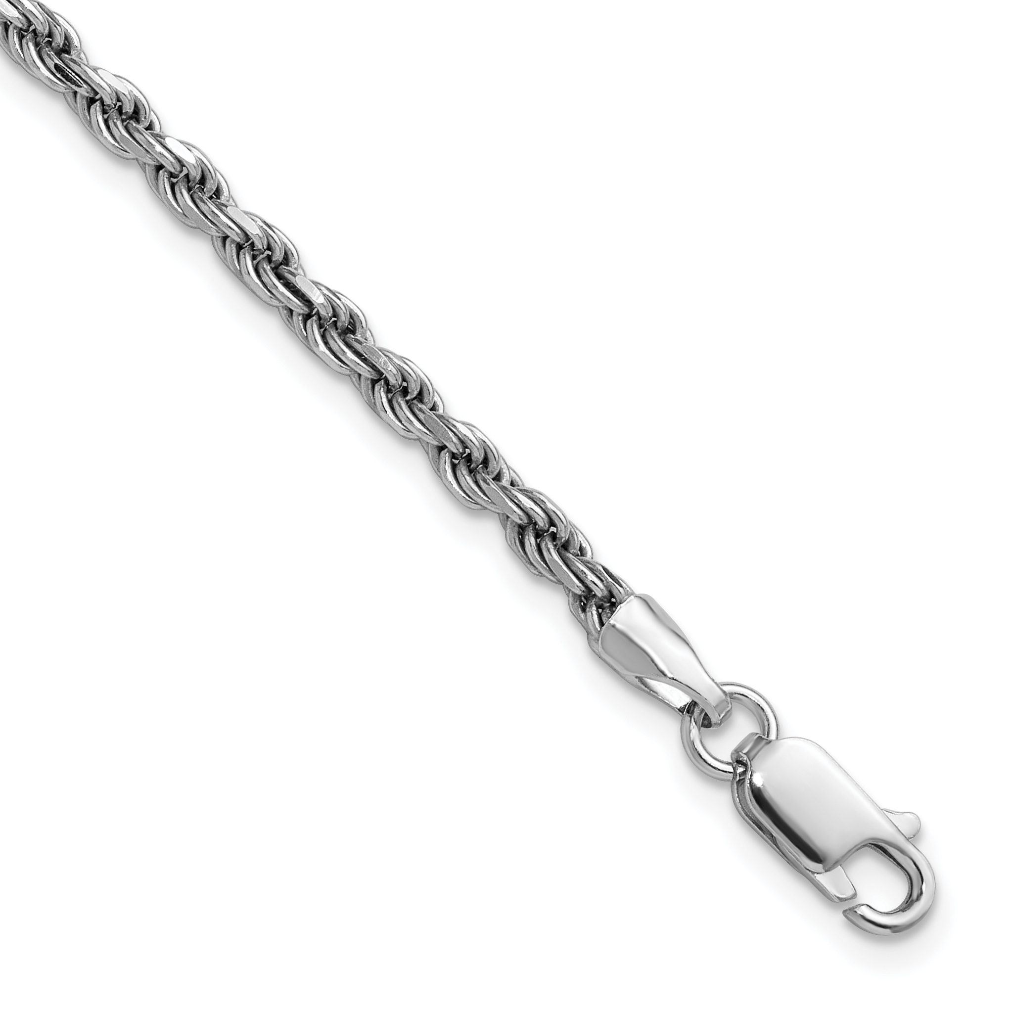 Sterling Silver Rhodium-plated 2.75mm Diamond-cut Rope Chain (QDC060R-10)