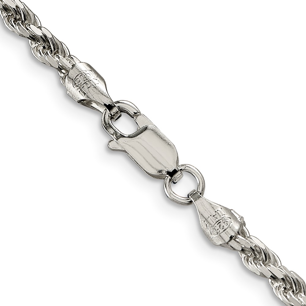 Sterling Silver Rhodium-plated 3.2mm Diamond-cut Rope Chain (QDC070R-22)