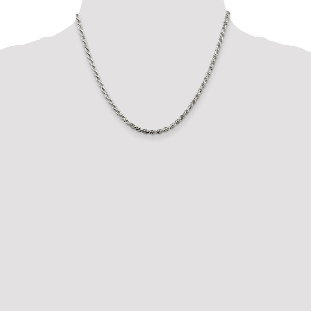 Sterling Silver Rhodium-plated 3.2mm Diamond-cut Rope Chain (QDC070R-18)