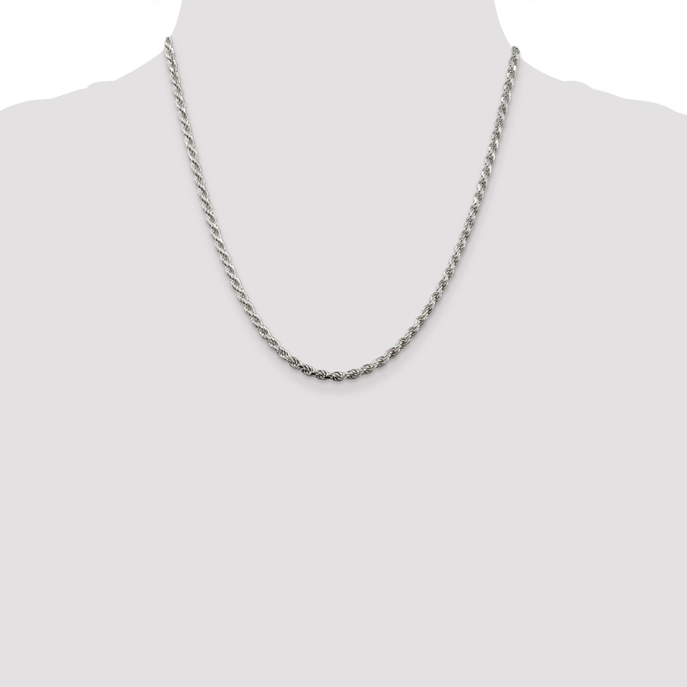 Sterling Silver Rhodium-plated 3.2mm Diamond-cut Rope Chain (QDC070R-20)