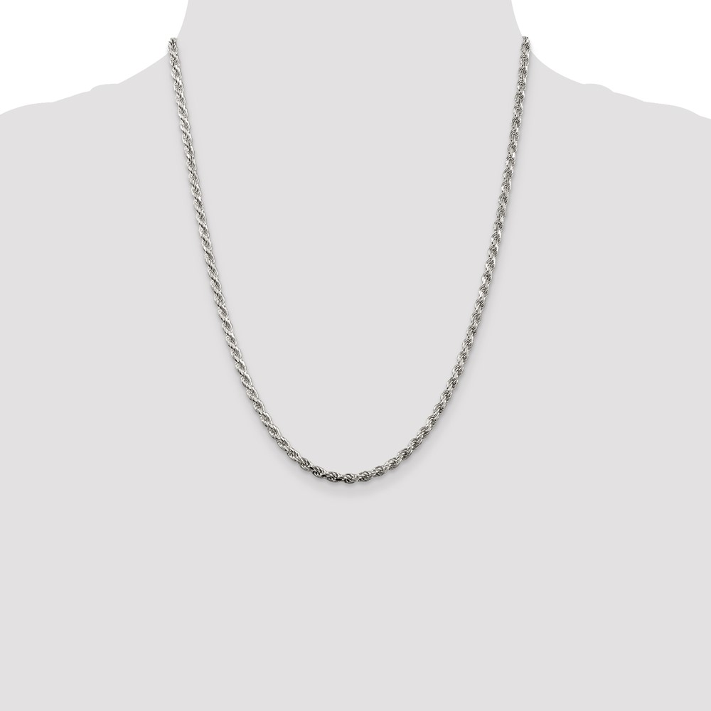 Sterling Silver Rhodium-plated 3.2mm Diamond-cut Rope Chain (QDC070R-22)