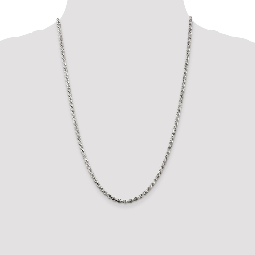 Sterling Silver Rhodium-plated 3.2mm Diamond-cut Rope Chain (QDC070R-24)