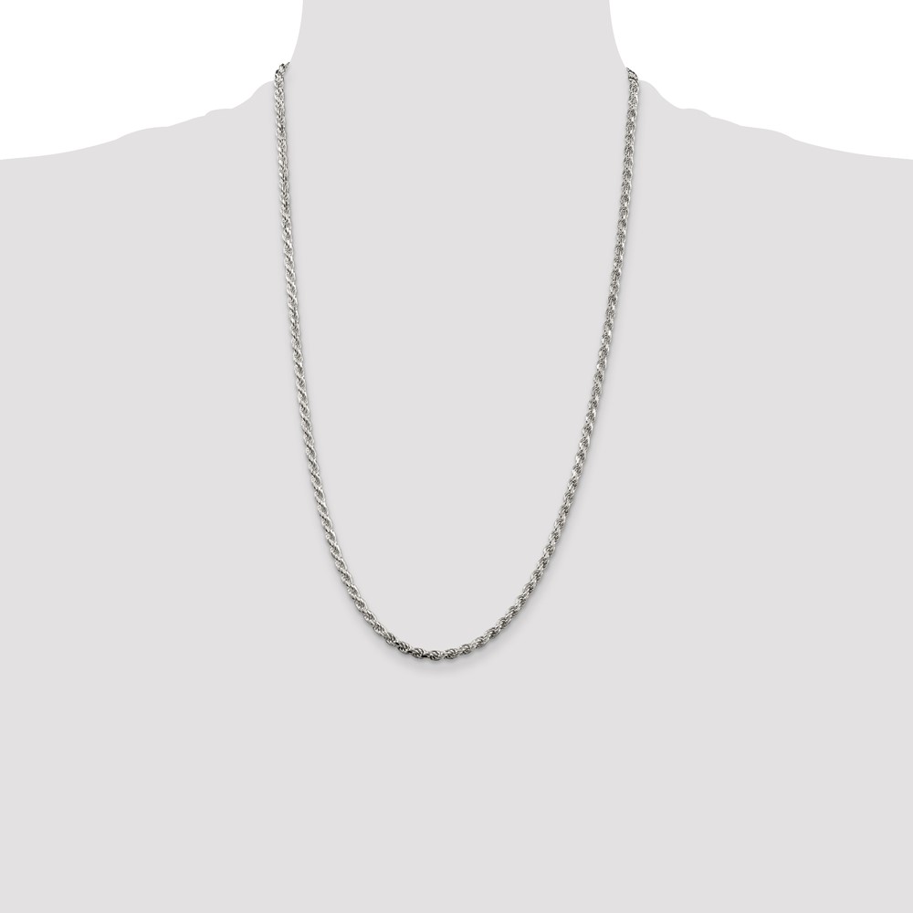 Sterling Silver Rhodium-plated 3.2mm Diamond-cut Rope Chain (QDC070R-26)