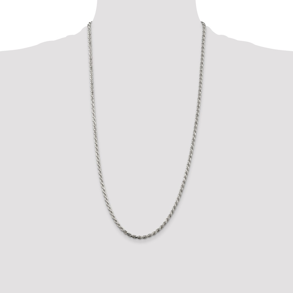 Sterling Silver Rhodium-plated 3.2mm Diamond-cut Rope Chain (QDC070R-28)