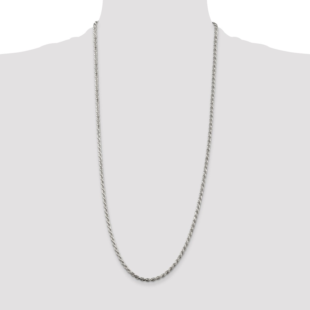 Sterling Silver Rhodium-plated 3.2mm Diamond-cut Rope Chain (QDC070R-30)