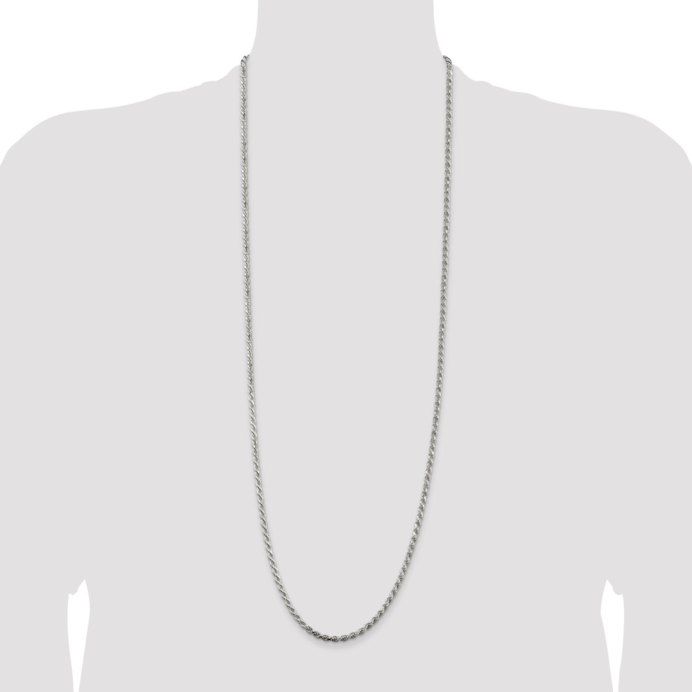 Sterling Silver Rhodium-plated 3.2mm Diamond-cut Rope Chain (QDC070R-36)