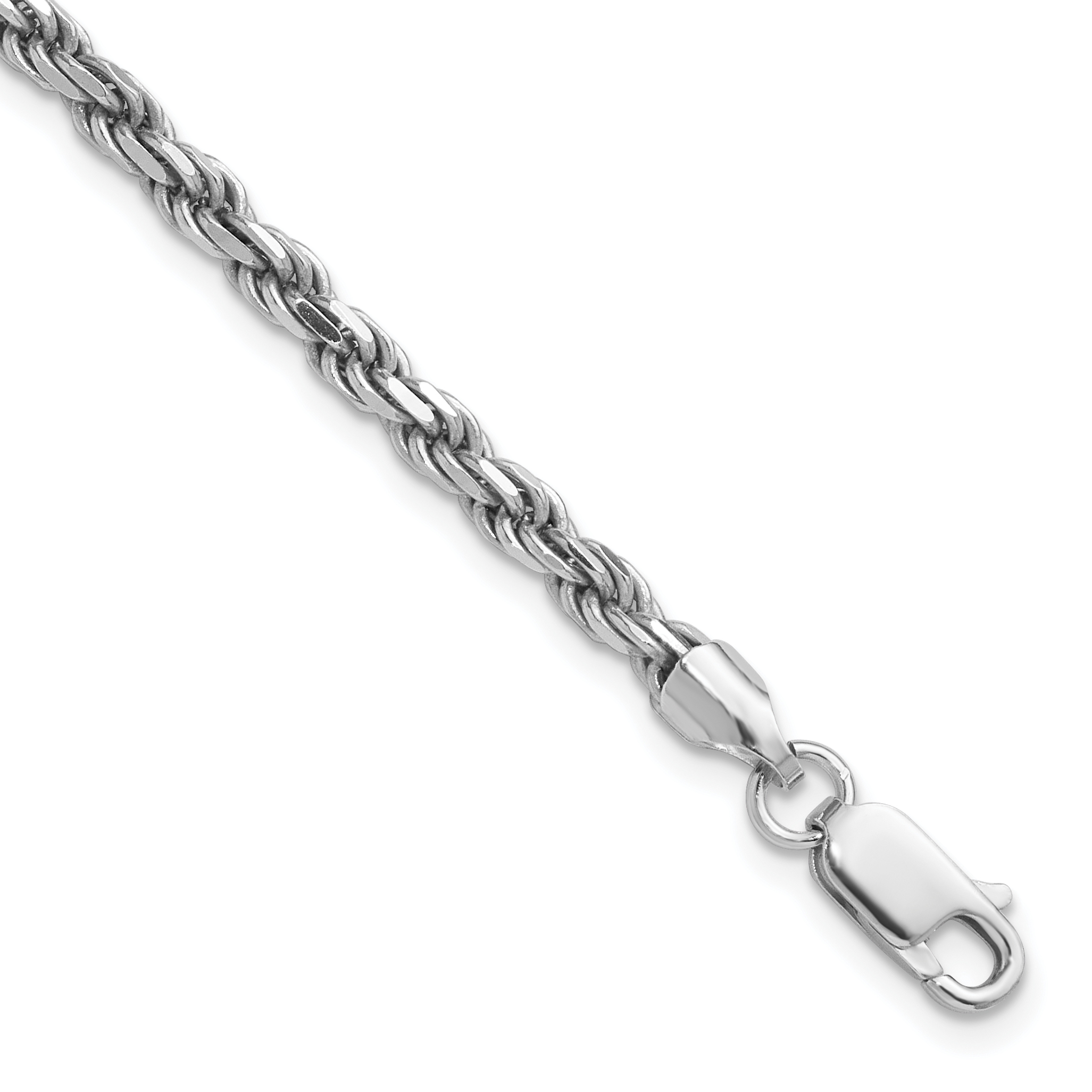 Sterling Silver Rhodium-plated 3.2mm Diamond-cut Rope Chain (QDC070R-10)