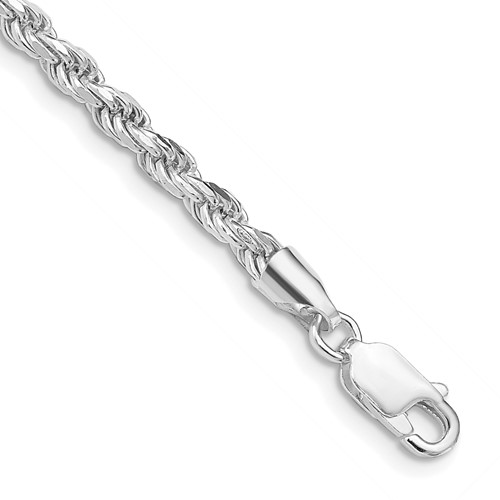 Sterling Silver Rhodium-plated 3.2mm Diamond-cut Rope Chain