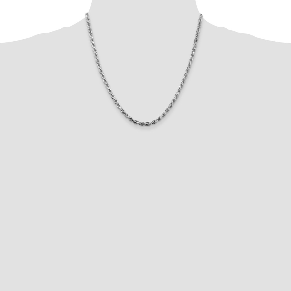 Sterling Silver Rhodium-plated 3.75mm Diamond-cut Rope Chain (QDC080R-20)