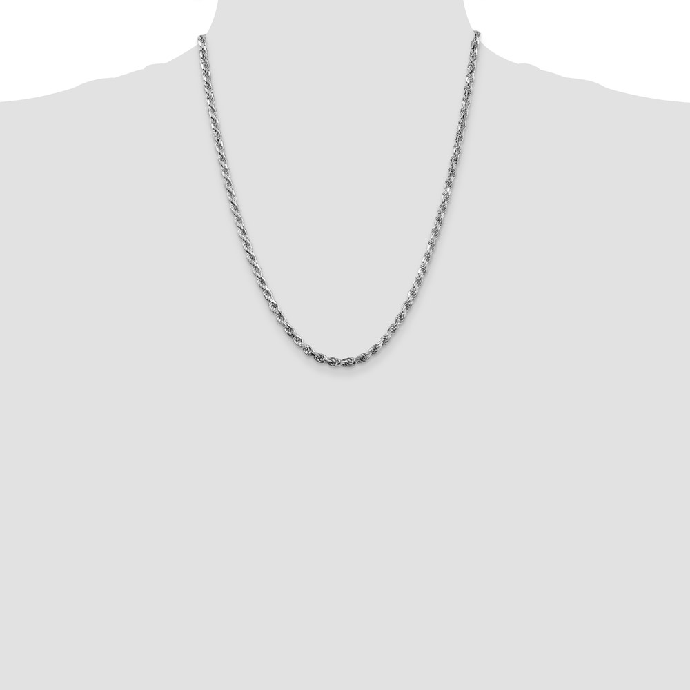 Sterling Silver Rhodium-plated 3.75mm Diamond-cut Rope Chain (QDC080R-22)