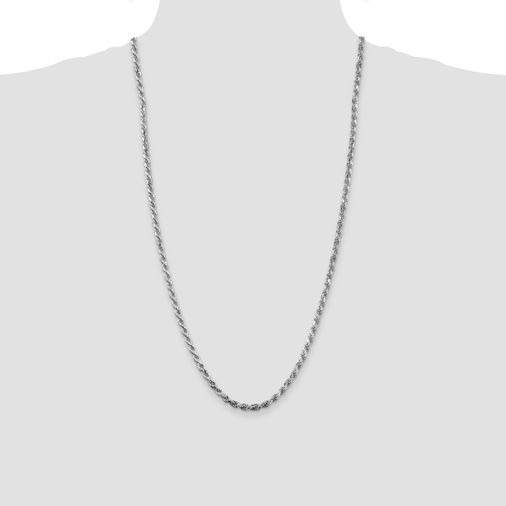 Sterling Silver Rhodium-plated 3.75mm Diamond-cut Rope Chain (QDC080R-28)